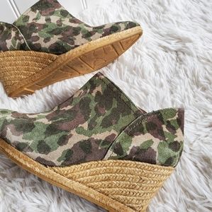 Eric Michael Suede Camo Espadrille Wedge Booties